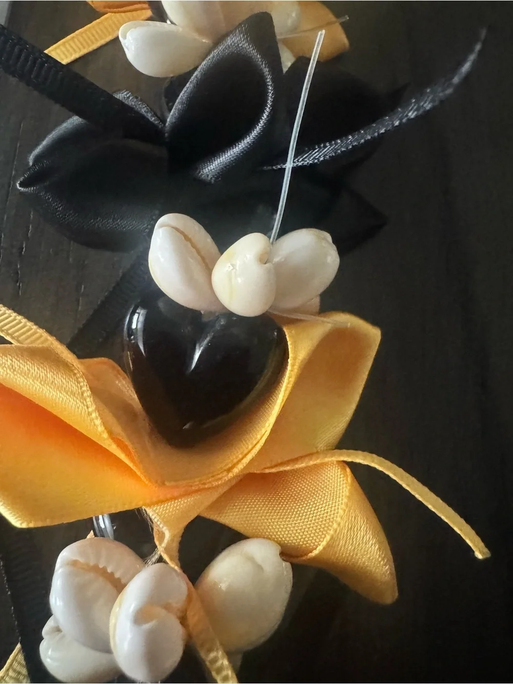 Handmade Yellow & Black Flower Lei Necklace